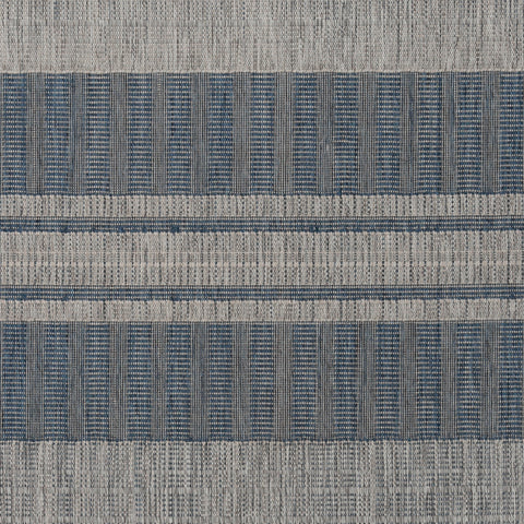 8' Runner Blue and Gray Striped Stain Resistant Indoor Outdoor Runner Rug