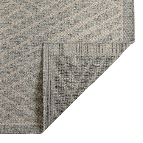 8' Runner Gray Geometric Stain Resistant Indoor Outdoor Runner Rug