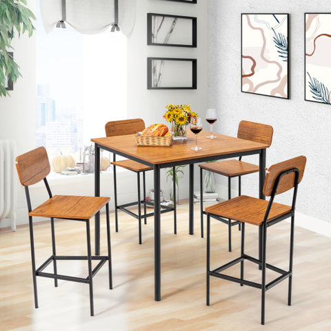 Costway 5-Piece Industrial Dining Table Set with Counter Height Table and 4 Bar Stools Walnut