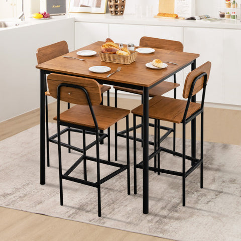 Costway 5-Piece Industrial Dining Table Set with Counter Height Table and 4 Bar Stools Walnut