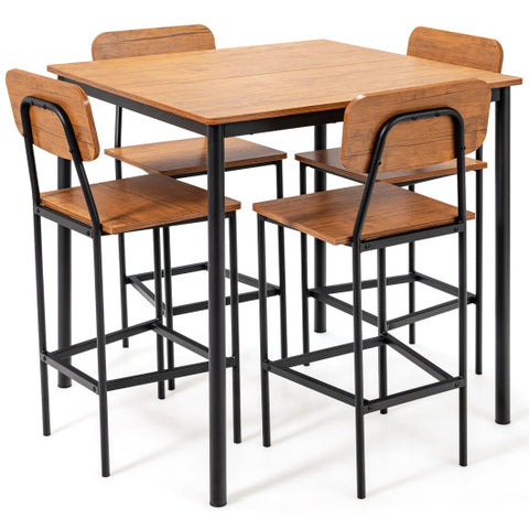 Costway 5-Piece Industrial Dining Table Set with Counter Height Table and 4 Bar Stools Walnut