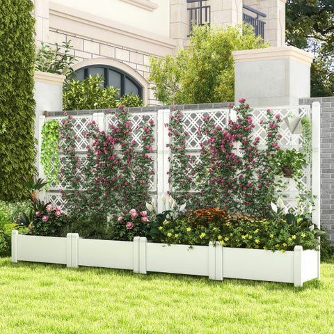 Outdoor Planter Box Self-Watering Raised Garden Bed Trellis with Water Level Indicator-White