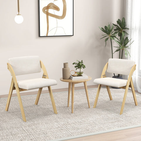 Set of 2 Folding Kitchen Dining Chairs with Rubber Wood Legs-Natural