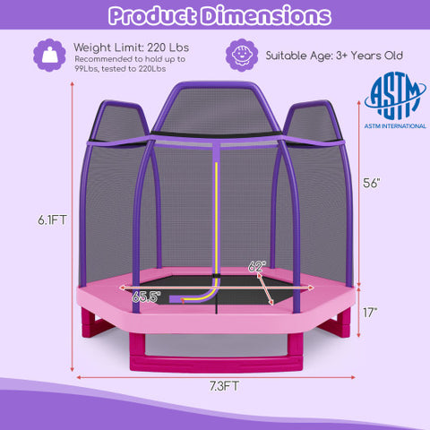 7 Feet Kids Recreational Bounce Jumper Trampoline-Pink