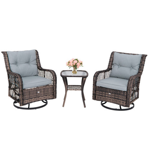 3 Pieces Outdoor Swivel Rocker Set with Small Side Table-Gray