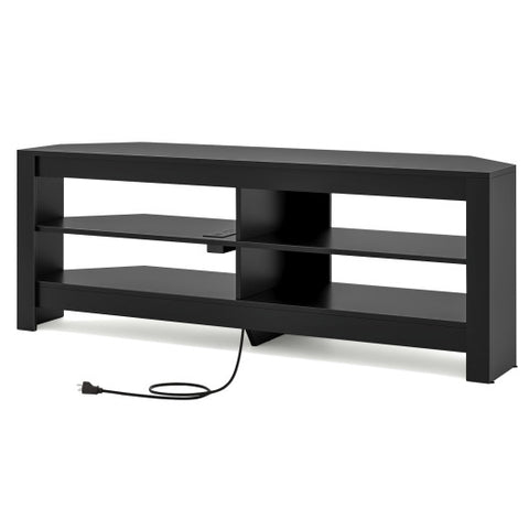 Corner TV Stand with Power Outlet and 4 Open Storage Shelves-Black