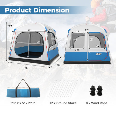 5 Person Camping Tent with Mesh Windows and Carrying Bag for Camping Hiking Traveling-White