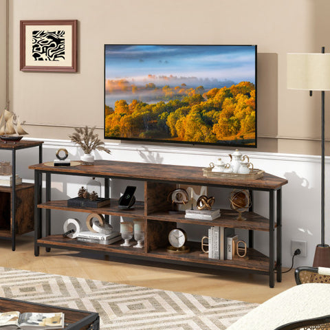 3-Tier Corner TV Stand for TVs up to 65 Inches with Charging Station- Rustic Brown