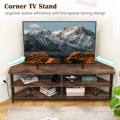 3-Tier Corner TV Stand for TVs up to 65 Inches with Charging Station- Rustic Brown