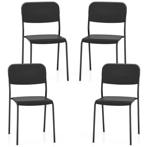 Modern Dining Chairs Set of 4 with Tilted Backrest and Sturdy Metal Legs-Black