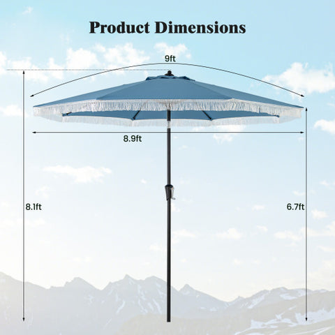 9 FT Patio Umbrella with Sun-Protective Canopy for Patio Garden Pool-Navy