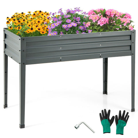 Galvanized Raised Garden Bed Elevated Planter Box with Legs and Drainage Hole-Gray