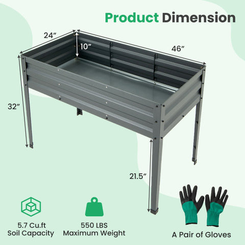 Galvanized Raised Garden Bed Elevated Planter Box with Legs and Drainage Hole-Gray