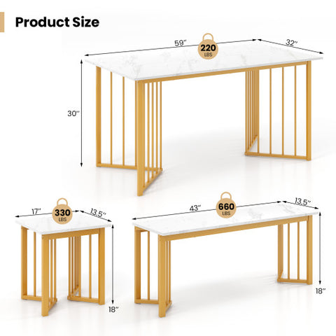 4 Piece Dining Table Set with Bench and 2 Stools-White