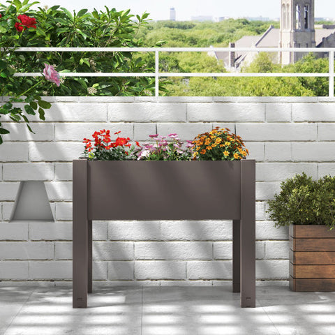 53L Raised Bed Grow Box Self-Watering Planter Box Stand with Water Level Monitor-Coffee