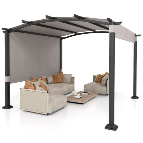 10 x 10 ft Outdoor Pergola Modern Arched Patio Garden Shelter with Retractable Sunshade Canopy-Gray