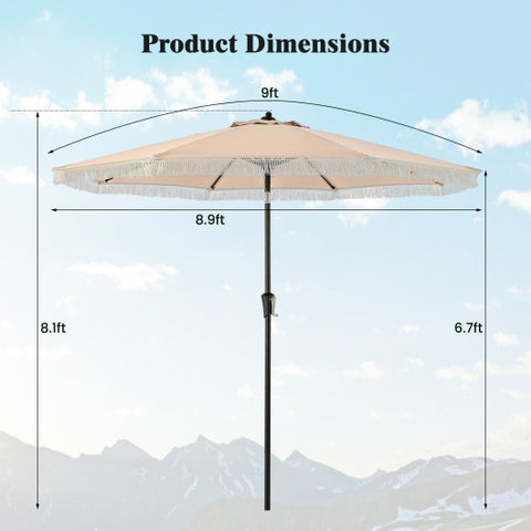 9 FT Patio Umbrella with Sun-Protective Canopy for Patio Garden Pool-Beige