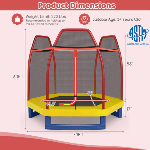 7 Feet Kids Recreational Bounce Jumper Trampoline-Red