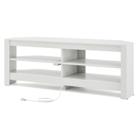 Corner TV Stand with Power Outlet and 4 Open Storage Shelves-White