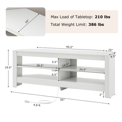 Corner TV Stand with Power Outlet and 4 Open Storage Shelves-White