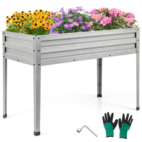 Galvanized Raised Garden Bed Elevated Planter Box with Legs and Drainage Hole-Silver