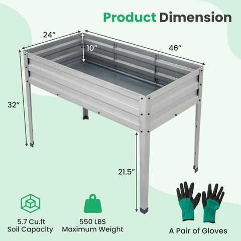 Galvanized Raised Garden Bed Elevated Planter Box with Legs and Drainage Hole-Silver