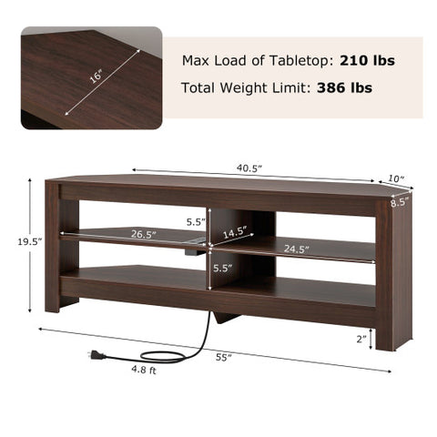 Corner TV Stand with Power Outlet and 4 Open Storage Shelves-Brown