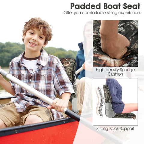 Low Back Folding Padded Boat Seat with 4 Bolts for Outdoor Adventures-Camouflage