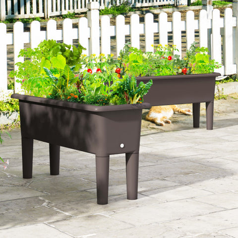 2 Pieces Raised Garden Beds Self-Watering Planter Box with Detachable Legs and Drainage Hole-Coffee