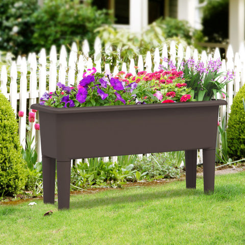 2 Pieces Raised Garden Beds Self-Watering Planter Box with Detachable Legs and Drainage Hole-Coffee