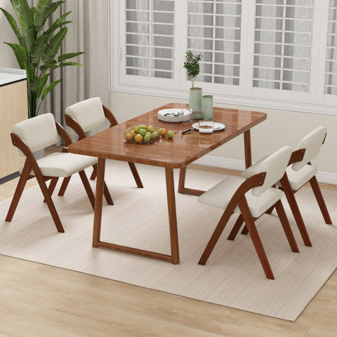 Set of 2 Folding Kitchen Dining Chairs with Rubber Wood Legs-Walnut