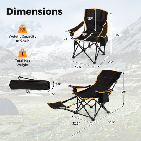 Folding Camping Chair with Footrest Camping Lounge Chair with Carry Bag-Black