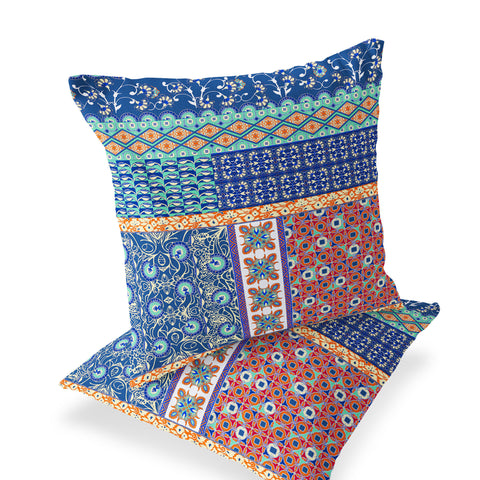 Set of Two 18" Blue Botanical Indoor Outdoor Throw Pillow Cover and Insert