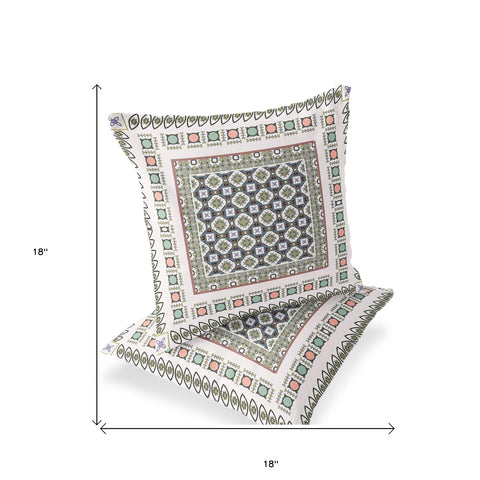 Set of Two 18" White Botanical Indoor Outdoor Throw Pillow Cover and Insert