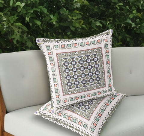 Set of Two 18" White Botanical Indoor Outdoor Throw Pillow Cover and Insert