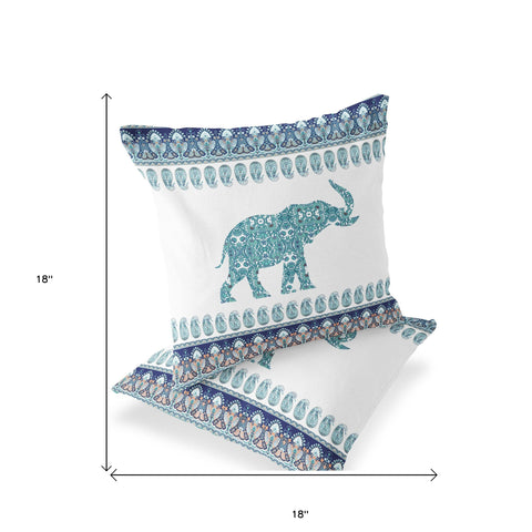 Set of Two 18" Blue Elephant Indoor Outdoor Throw Pillow Cover and Insert