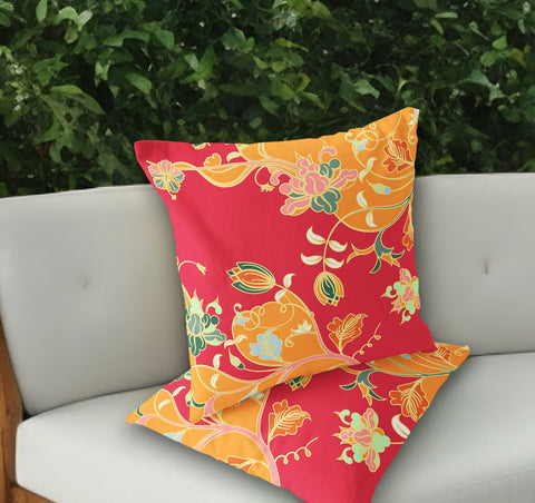 Set of Two 18" Yellow Botanical Indoor Outdoor Throw Pillow Cover and Insert