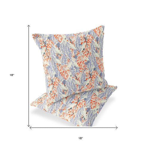 Set of Two 18" Orange Botanical Indoor Outdoor Throw Pillow Cover and Insert