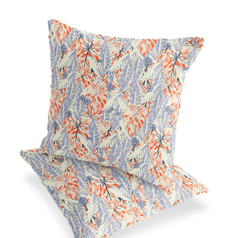 Set of Two 18" Orange Botanical Indoor Outdoor Throw Pillow Cover and Insert