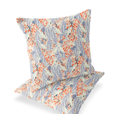 Set of Two 18" Orange Botanical Indoor Outdoor Throw Pillow Cover and Insert