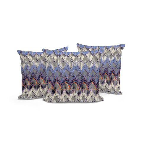 Set of Three 16" Gray and Purple Geometric Indoor Outdoor Throw Pillow Cover and Insert