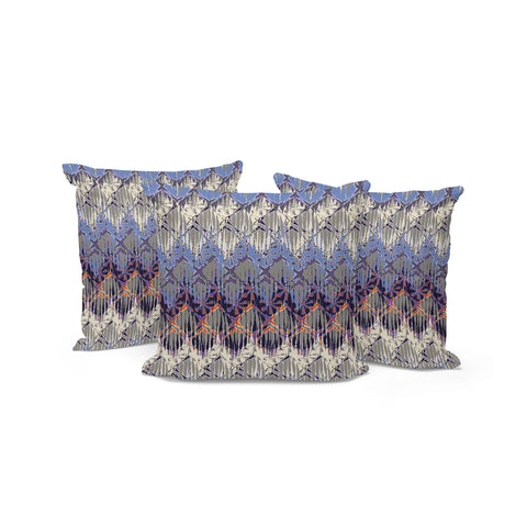 Set of Three 16" Gray and Purple Geometric Indoor Outdoor Throw Pillow Cover and Insert