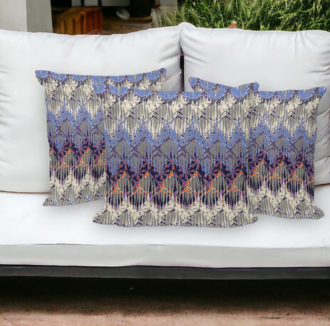 Set of Three 16" Gray and Purple Geometric Indoor Outdoor Throw Pillow Cover and Insert