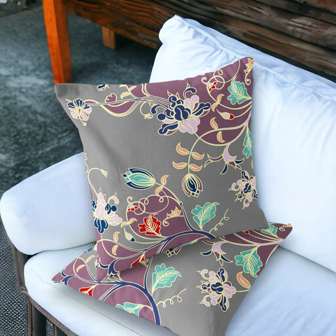 Set of Two 18" Purple Botanical Indoor Outdoor Throw Pillow Cover and Insert