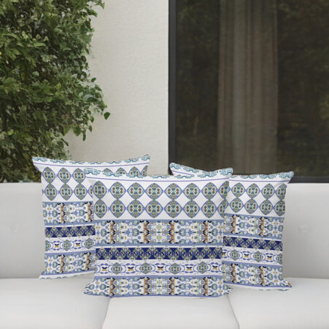 Set of Three 16" Blue and White Striped Indoor Outdoor Throw Pillow Cover and Insert