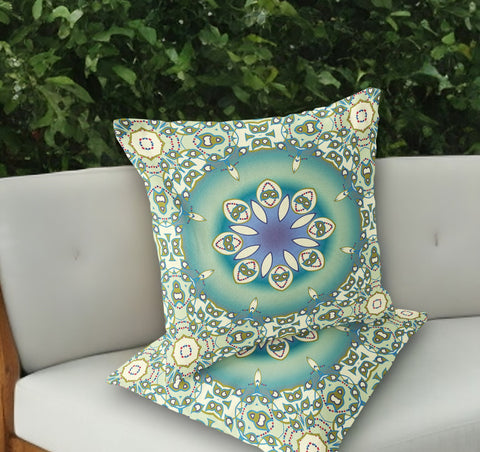 Set of Two 18" Beige Abstract Indoor Outdoor Throw Pillow Cover and Insert