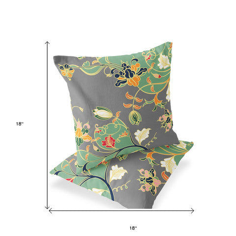 Set of Two 18" Orange Botanical Indoor Outdoor Throw Pillow Cover and Insert