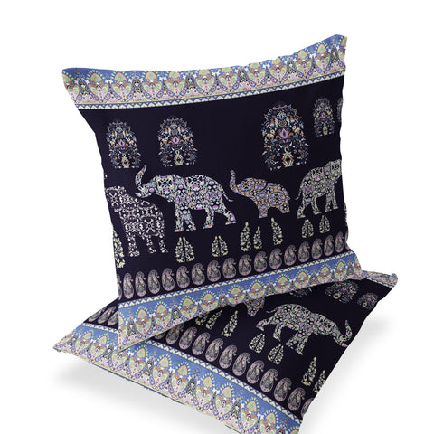 Set of Two 18" Purple Elephant Indoor Outdoor Throw Pillow Cover and Insert