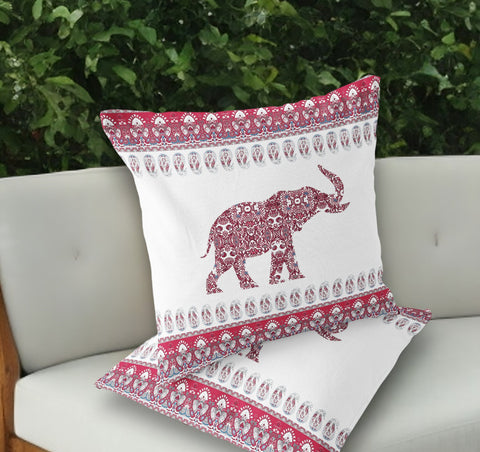 Set of Two 18" Red Elephant Indoor Outdoor Throw Pillow Cover and Insert