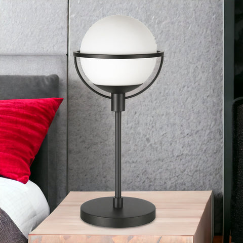 21" Black Metal Globe Table Lamp With Clear Globe Shade